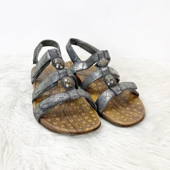 Orthaheel Vionic 9 Womens Silver Pewter Leather Yara Orthapedic Comfort Sandals - Picture 1 of 10
